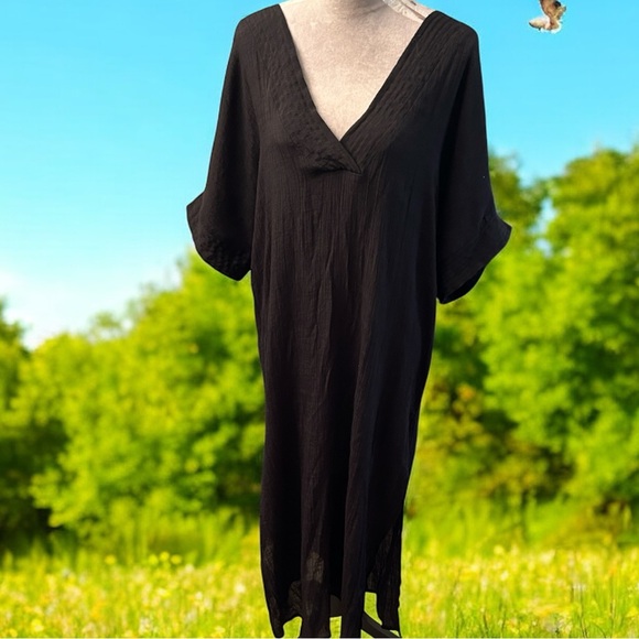 Zara Elegant Black Maxi Dress size M/L itchy tag has been removed. Boho w slits - Picture 4 of 5